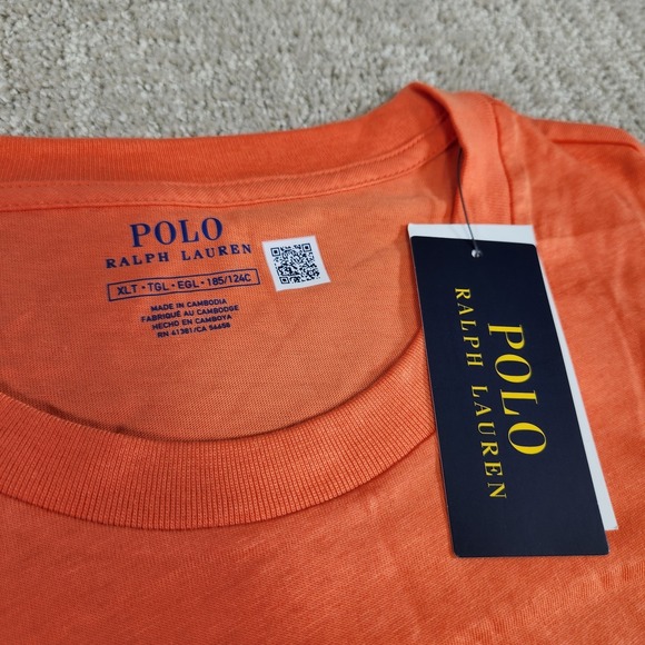 Polo Ralph Lauren Shirt Men XLT NEW Jersey Crewneck T Shirt Orange Green Pony - Picture 4 of 11